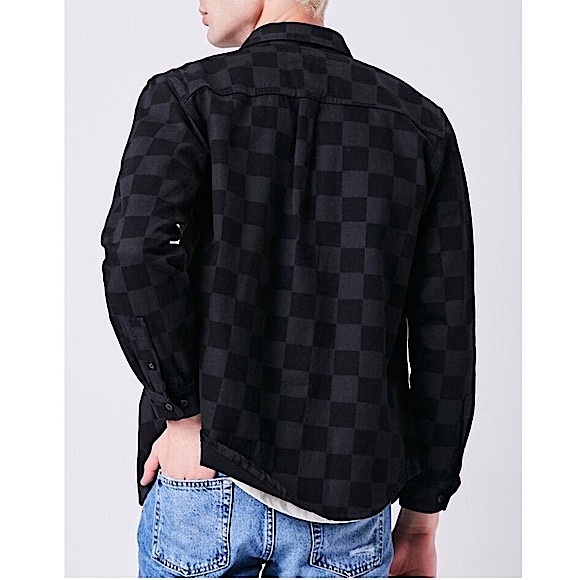 FOREVER21 MENS BLACK CHECKERED BUTTONED FRONT SHIRT SIZE MEDIUM - Picture 3 of 6